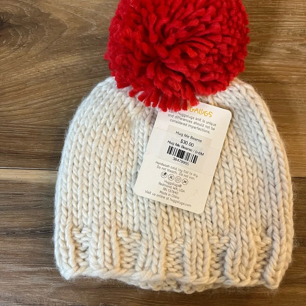 Cozy Knit 'Hug Me' Kids Beanie - Red and White